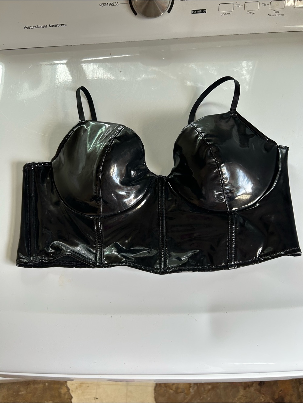 VENUS Black Patent Bustier Top with Adjustable Straps